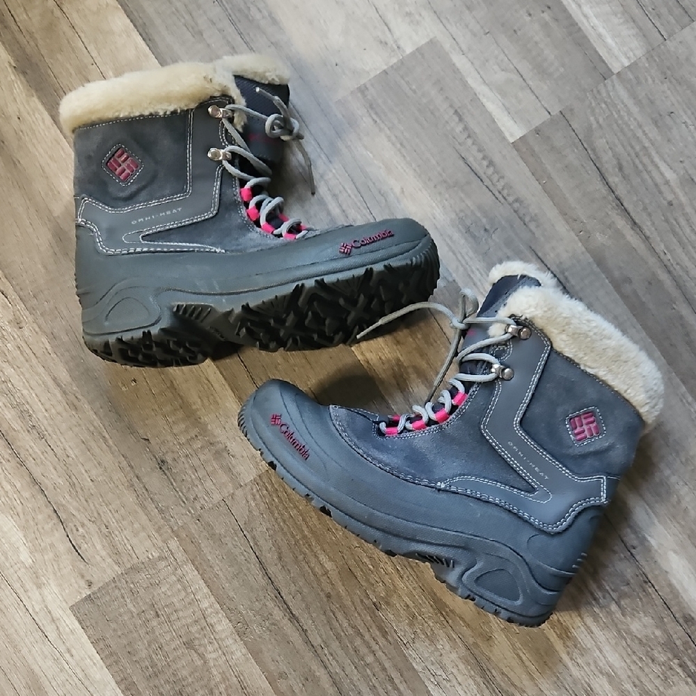 Columbia Omni-Heat Gray and Pink Winter Snow Boots